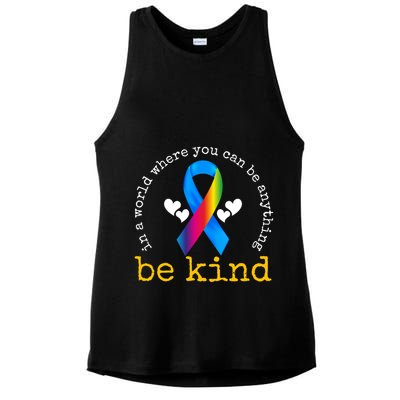 In A World Where You Can Be Anything Be Kind Autism Awareness Ribbon Ladies PosiCharge Tri-Blend Wicking Tank