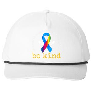 In A World Where You Can Be Anything Be Kind Autism Awareness Ribbon Snapback Five-Panel Rope Hat