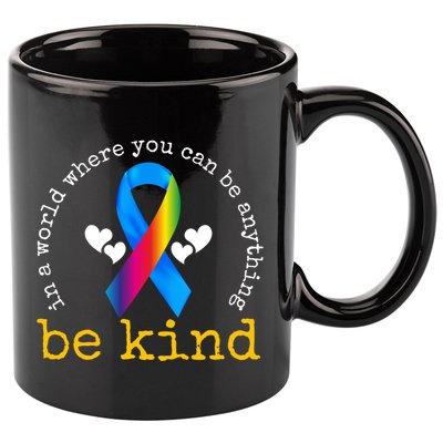 In A World Where You Can Be Anything Be Kind Autism Awareness Ribbon 11oz C Handle Ceramic Mug
