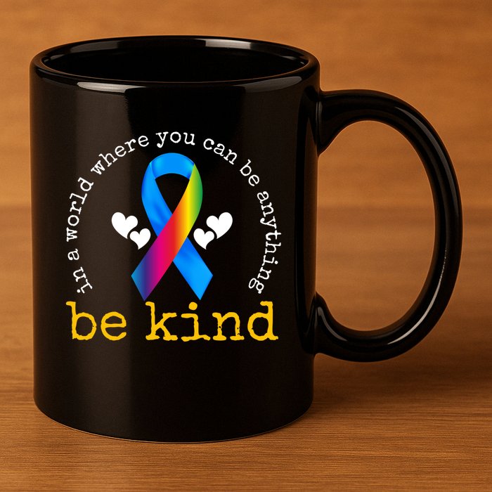 In A World Where You Can Be Anything Be Kind Autism Awareness Ribbon 11oz C Handle Ceramic Mug