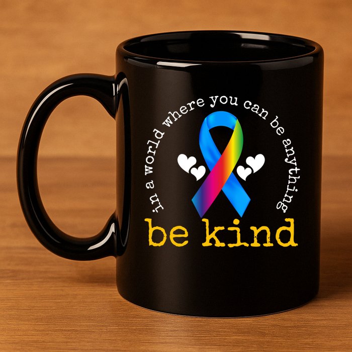 In A World Where You Can Be Anything Be Kind Autism Awareness Ribbon 11oz C Handle Ceramic Mug