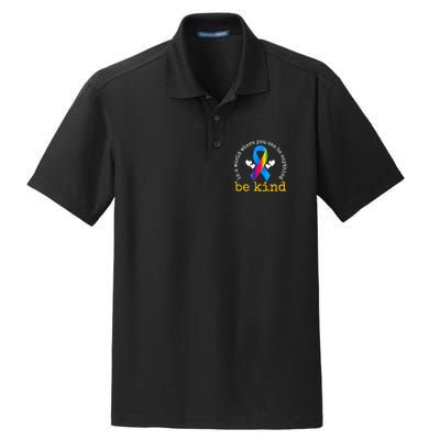 In A World Where You Can Be Anything Be Kind Autism Awareness Ribbon Dry Zone Grid Polo