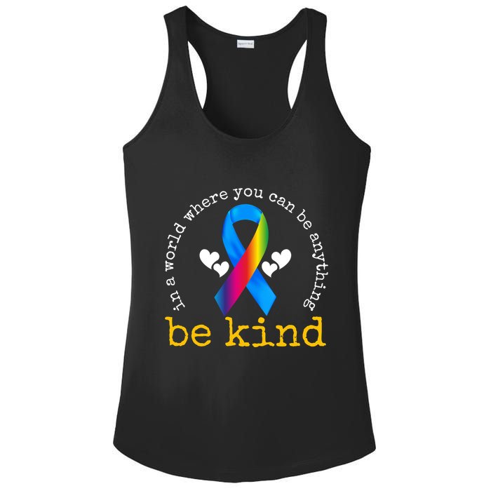 In A World Where You Can Be Anything Be Kind Autism Awareness Ribbon Ladies PosiCharge Competitor Racerback Tank