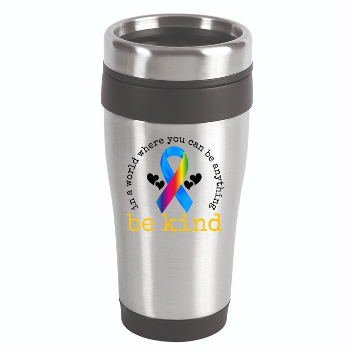 In A World Where You Can Be Anything Be Kind Autism Awareness Ribbon 16oz Travel Tumbler