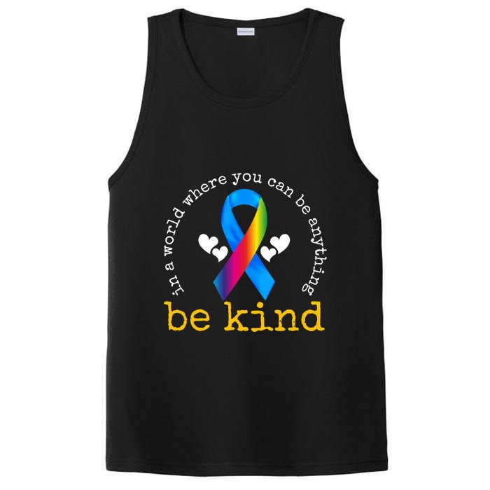 In A World Where You Can Be Anything Be Kind Autism Awareness Ribbon PosiCharge Competitor Tank