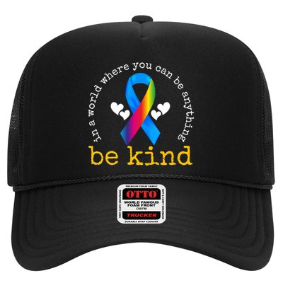 In A World Where You Can Be Anything Be Kind Autism Awareness Ribbon Trucker Hat