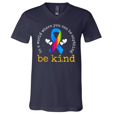 In A World Where You Can Be Anything Be Kind Autism Awareness Ribbon V-Neck T-Shirt