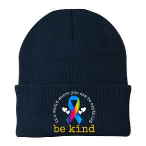 In A World Where You Can Be Anything Be Kind Autism Awareness Ribbon Knit Cap Winter Beanie