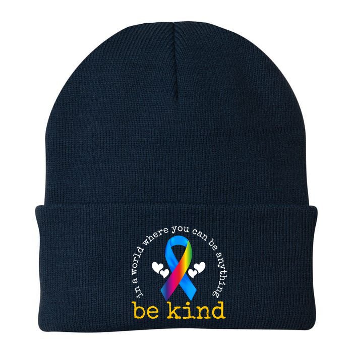 In A World Where You Can Be Anything Be Kind Autism Awareness Ribbon Beanie
