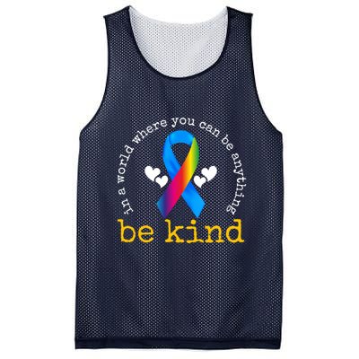 In A World Where You Can Be Anything Be Kind Autism Awareness Ribbon Mesh Reversible Basketball Jersey Tank