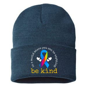 In A World Where You Can Be Anything Be Kind Autism Awareness Ribbon Sustainable Knit Beanie