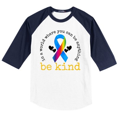 In A World Where You Can Be Anything Be Kind Autism Awareness Ribbon Baseball Sleeve Shirt