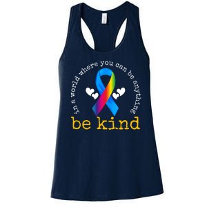 In A World Where You Can Be Anything Be Kind Autism Awareness Ribbon Women's Racerback Tank