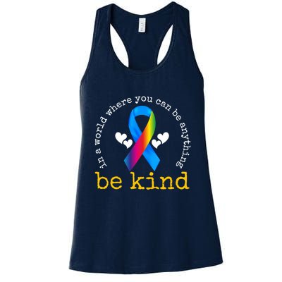In A World Where You Can Be Anything Be Kind Autism Awareness Ribbon Womens Tank Top