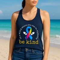 In A World Where You Can Be Anything Be Kind Autism Awareness Ribbon Womens Tank Top