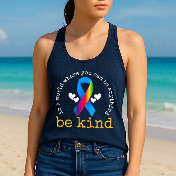 In A World Where You Can Be Anything Be Kind Autism Awareness Ribbon Womens Tank Top