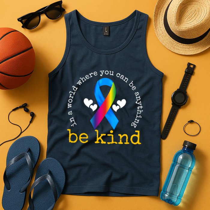In A World Where You Can Be Anything Be Kind Autism Awareness Ribbon Tank Top