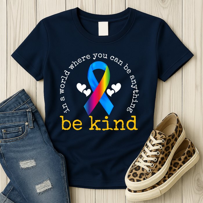 In A World Where You Can Be Anything Be Kind Autism Awareness Ribbon Womens T-Shirt