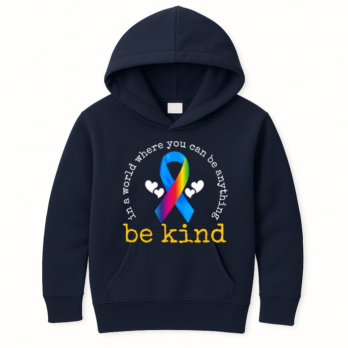 In A World Where You Can Be Anything Be Kind Autism Awareness Ribbon Kids Hoodie