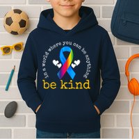 In A World Where You Can Be Anything Be Kind Autism Awareness Ribbon Kids Hoodie
