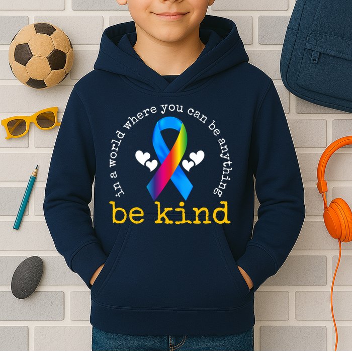 In A World Where You Can Be Anything Be Kind Autism Awareness Ribbon Kids Hoodie