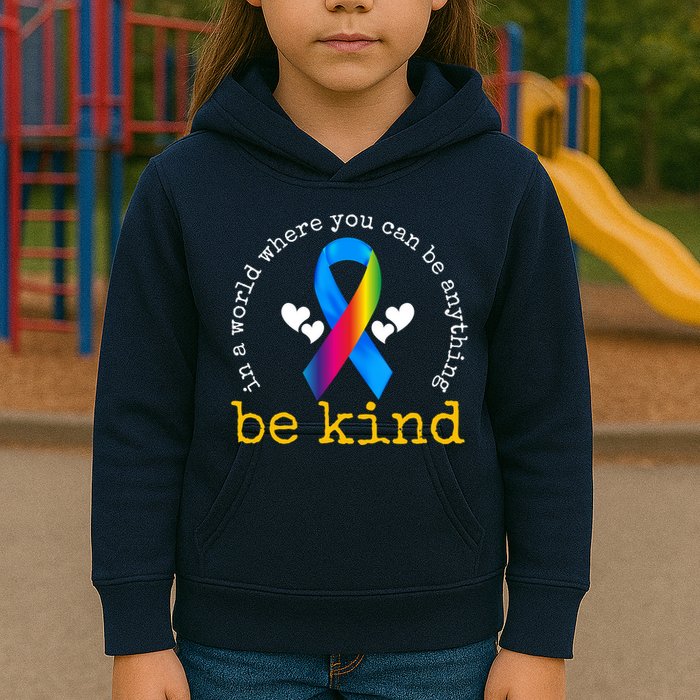 In A World Where You Can Be Anything Be Kind Autism Awareness Ribbon Kids Hoodie
