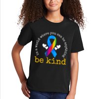 In A World Where You Can Be Anything Be Kind Autism Awareness Ribbon Kids T-Shirt