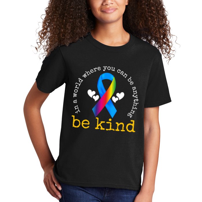 In A World Where You Can Be Anything Be Kind Autism Awareness Ribbon Kids T-Shirt