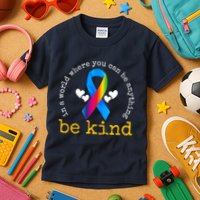 In A World Where You Can Be Anything Be Kind Autism Awareness Ribbon Kids T-Shirt