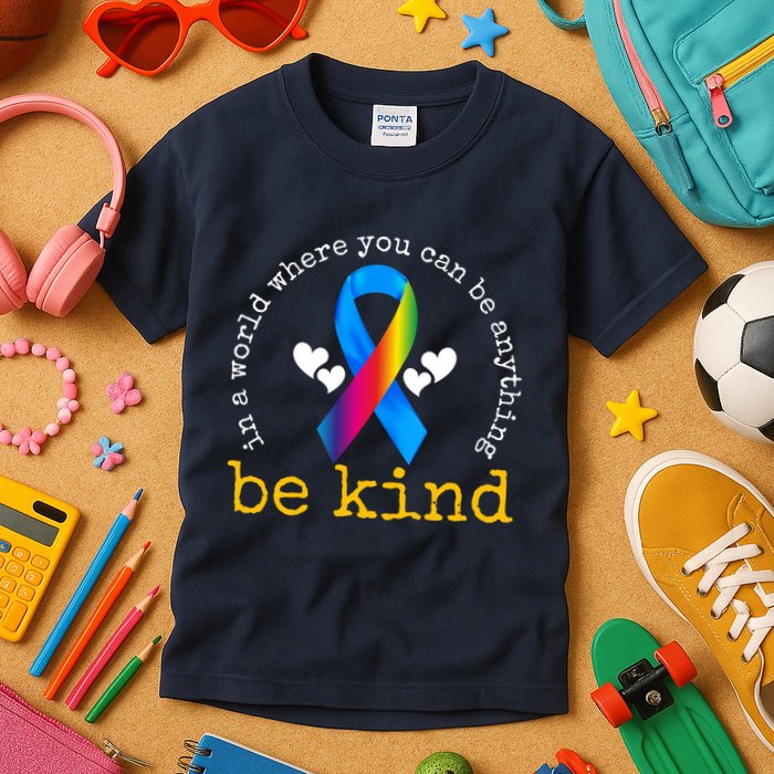 In A World Where You Can Be Anything Be Kind Autism Awareness Ribbon Kids T-Shirt