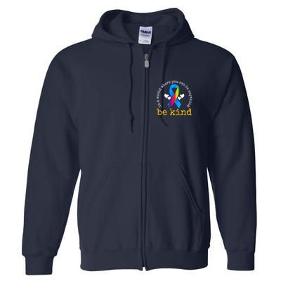 In A World Where You Can Be Anything Be Kind Autism Awareness Ribbon Full Zip Hoodie