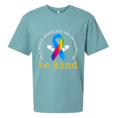 In A World Where You Can Be Anything Be Kind Autism Awareness Ribbon Sueded Cloud Jersey T-Shirt