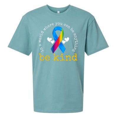 In A World Where You Can Be Anything Be Kind Autism Awareness Ribbon Sueded Cloud Jersey T-Shirt