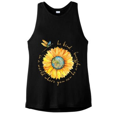 In A World Where You Can Be Anything Be Kind Sunflower Ladies PosiCharge Tri-Blend Wicking Tank