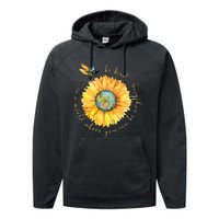 In A World Where You Can Be Anything Be Kind Sunflower Performance Fleece Hoodie