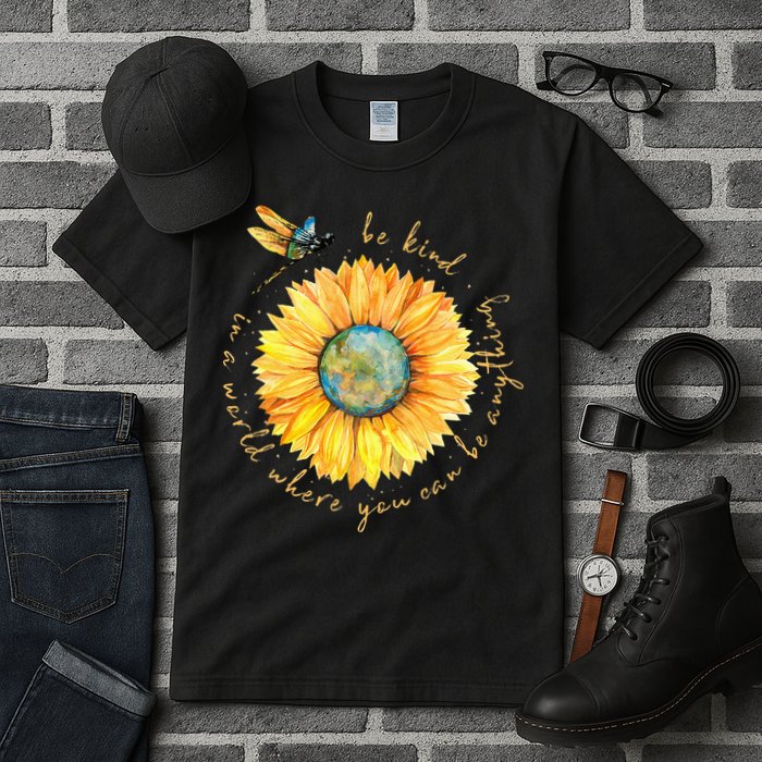In A World Where You Can Be Anything Be Kind Sunflower Tall T-Shirt