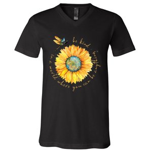 In A World Where You Can Be Anything Be Kind Sunflower V-Neck T-Shirt