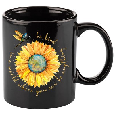 In A World Where You Can Be Anything Be Kind Sunflower 11oz C Handle Ceramic Mug
