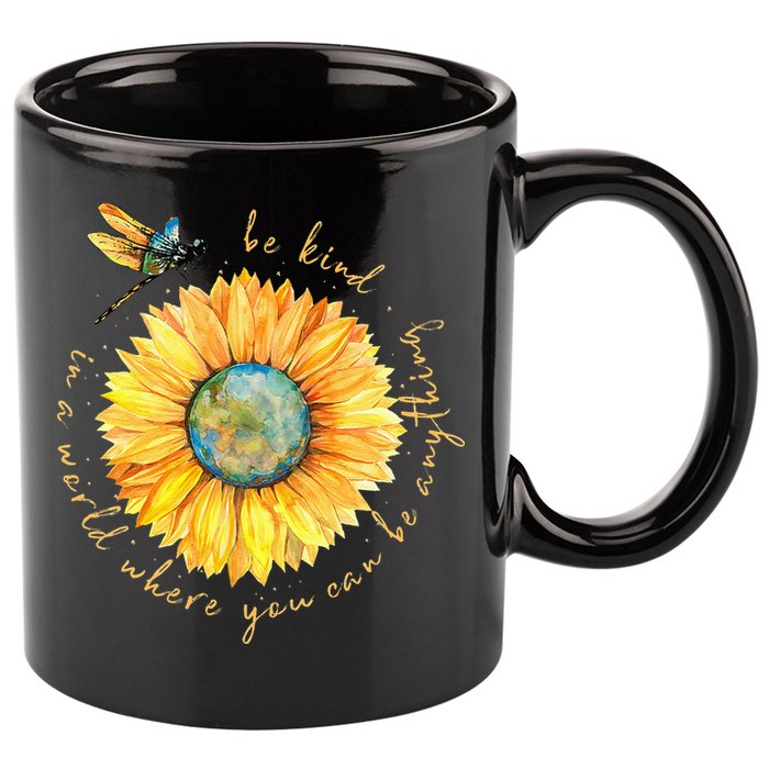In A World Where You Can Be Anything Be Kind Sunflower 11oz C Handle Ceramic Mug