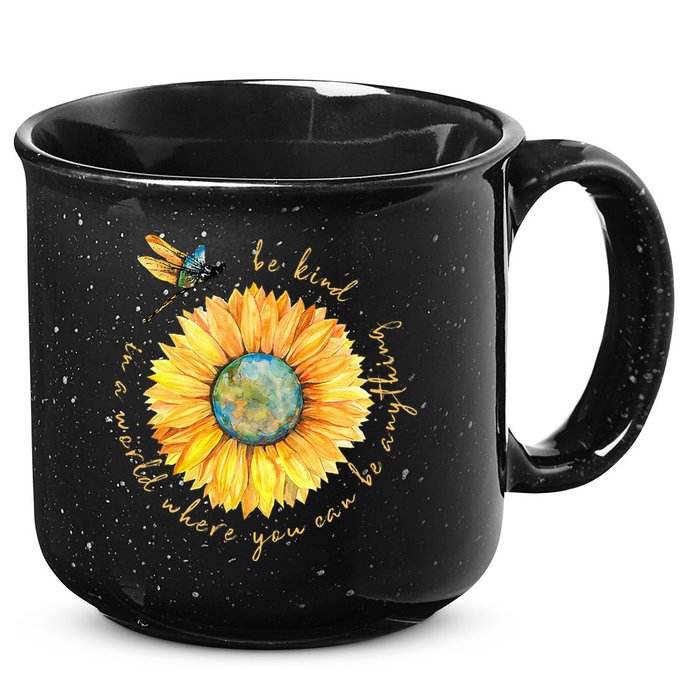 In A World Where You Can Be Anything Be Kind Sunflower 15oz Campfire Ceramic Mug