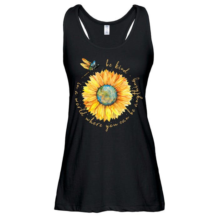 In A World Where You Can Be Anything Be Kind Sunflower Ladies Essential Flowy Tank