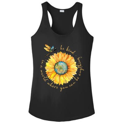 In A World Where You Can Be Anything Be Kind Sunflower Ladies PosiCharge Competitor Racerback Tank