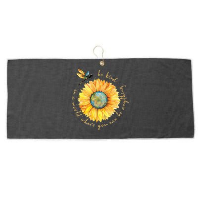 In A World Where You Can Be Anything Be Kind Sunflower Large Microfiber Waffle Golf Towel