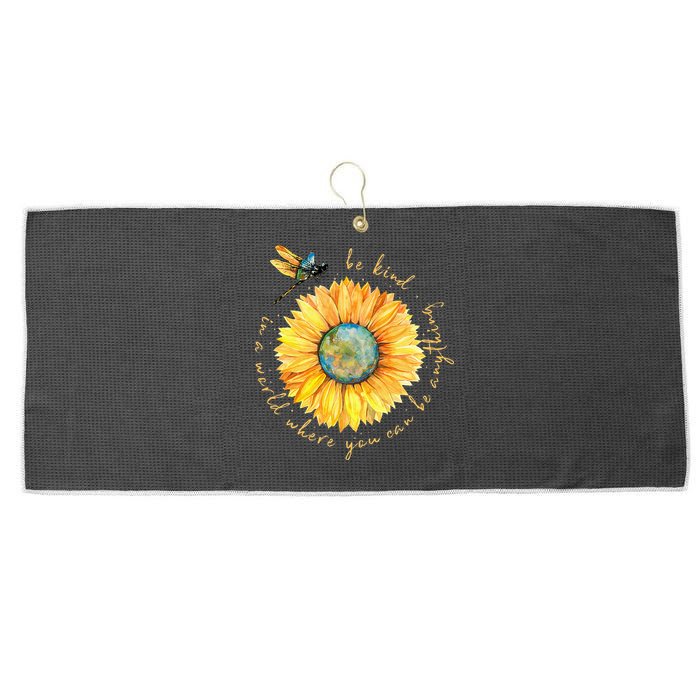 In A World Where You Can Be Anything Be Kind Sunflower Large Microfiber Waffle Golf Towel