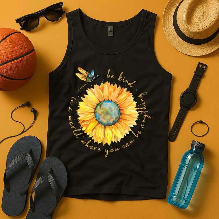In A World Where You Can Be Anything Be Kind Sunflower Tank Top