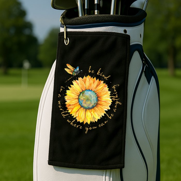 In A World Where You Can Be Anything Be Kind Sunflower Golf Towel