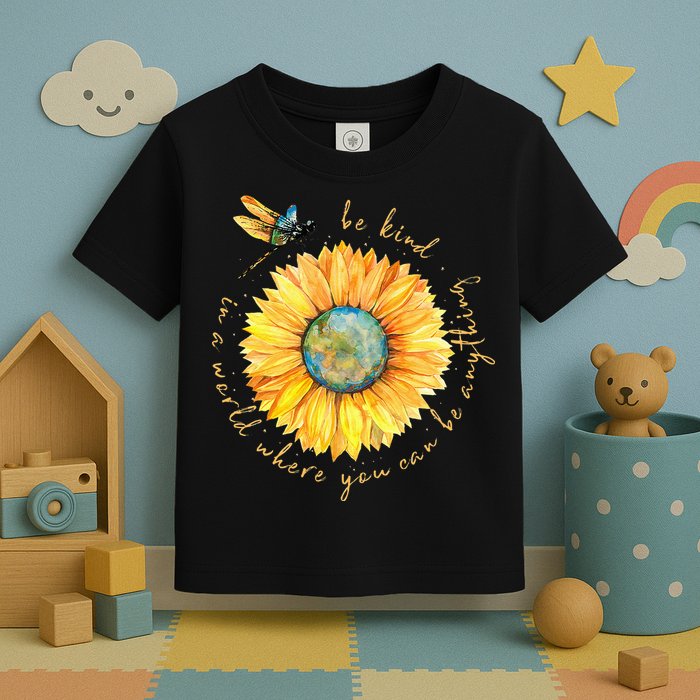 In A World Where You Can Be Anything Be Kind Sunflower Toddler T-Shirt