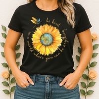 In A World Where You Can Be Anything Be Kind Sunflower Womens T-Shirt