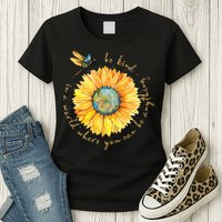 In A World Where You Can Be Anything Be Kind Sunflower Womens T-Shirt