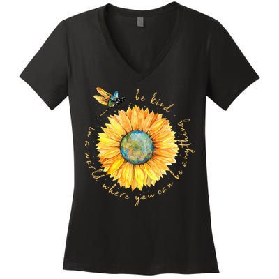 In A World Where You Can Be Anything Be Kind Sunflower Women's V-Neck T-Shirt